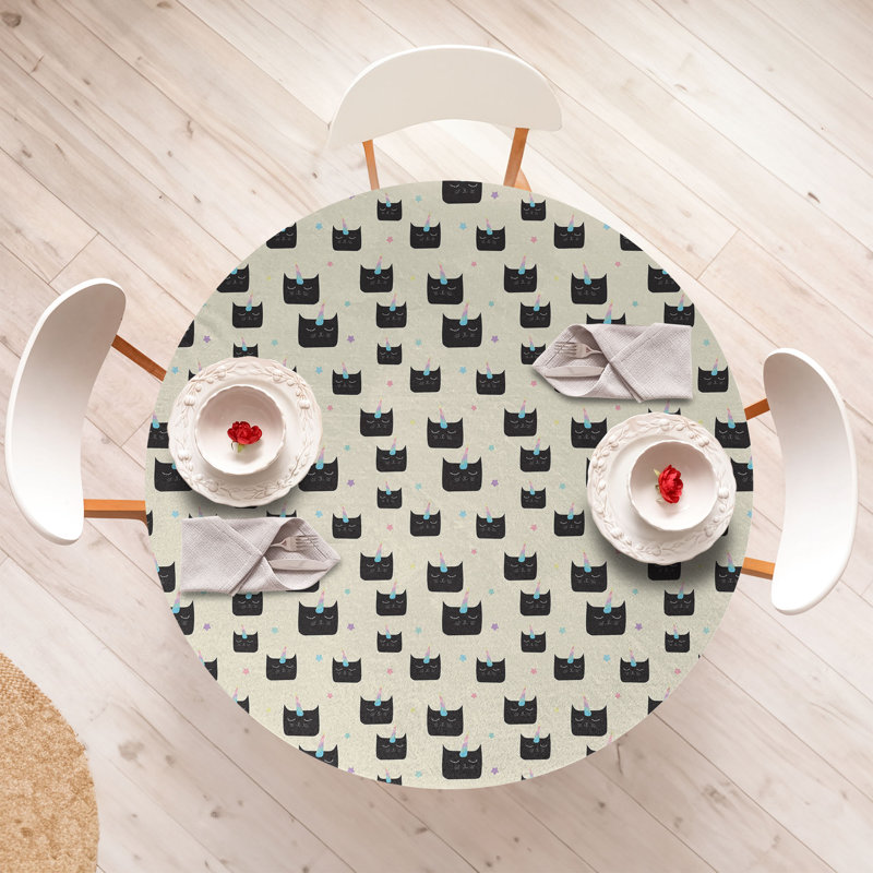Ambesonne Cartoon Fitted Round TablecloEggshell Charcoal Grey 92072