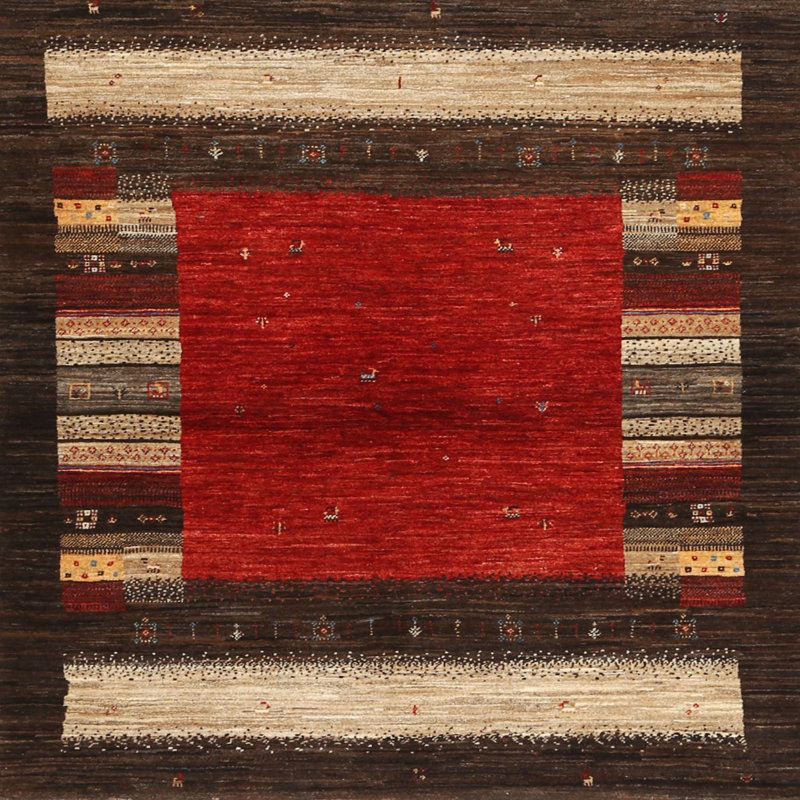 Tapis brun / rouge, Carré 5 pi