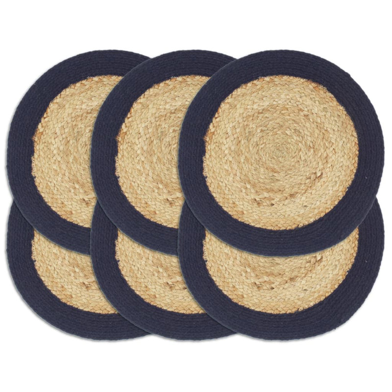 Ferry Solid Colour Round Placemat, Natural/Navy Blue