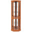 Armoire de coin lumineuse en verre, chêne foncé, conception à deux sections, étagères réglables, surmatelas, pour collection et vitrine à vin