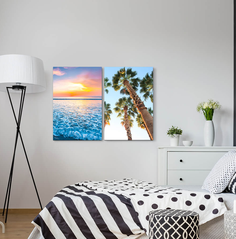 2-tlg. Leinwandbilder-Set - Fotografie "Palmen Sun California Caribbean South Palm Leaves Summer"