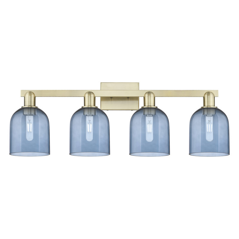 Allysson - 4 lumières - Abat-jour transparent - Éclairage pour meuble-lavabo, Blue / Antique Brass