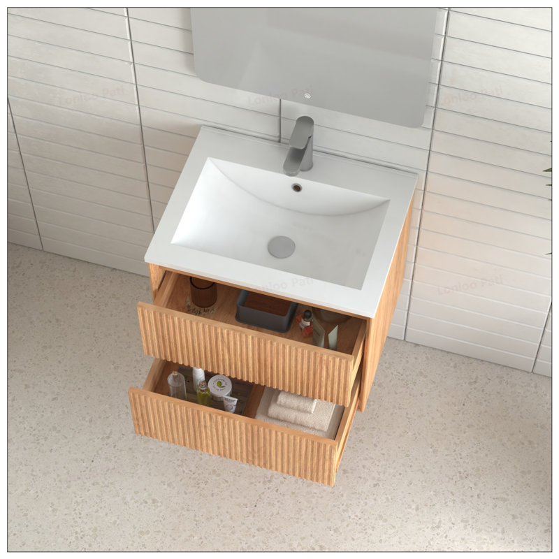 Meuble-lavabo flottant 24 po avec 2 tiroirs de rangement et lavabo intégré