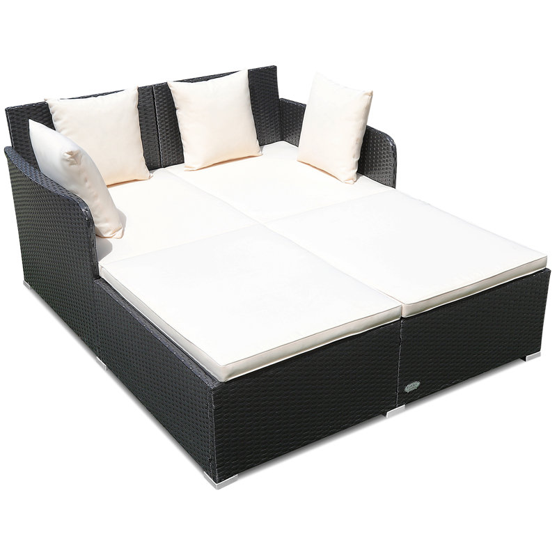 52'' Wide Straight Wicker Patio Daybed with Cushions, White