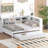 Wooden Full Size Daybed With Twin Size Trundle, Daybed With Storage Shelf And USB Charging Ports,White-734895282