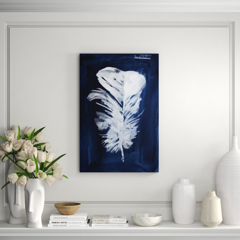Indigo Feathers II Print by Barclay Butera, Image Brush Gel, 36" H x 24" W