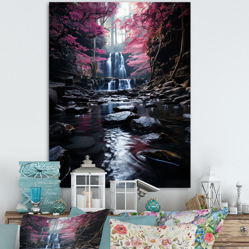 «Pink Tree Waterfall Uncharted Journey I», reproduction sur toile, H 20 po x l 12 po x P 1 po, Toile tendue