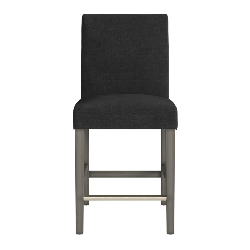 Jacub Upholstered 25'' Counter Stool with Solid Wood Frame, Dark Gray