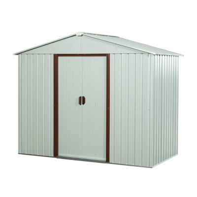 8ft X 4ft Outdoor Metal Storage Shed With Metal Foundation - Electro Galvanized Steel Shed, Lockable Sliding Doors, 4 Punched Vents
