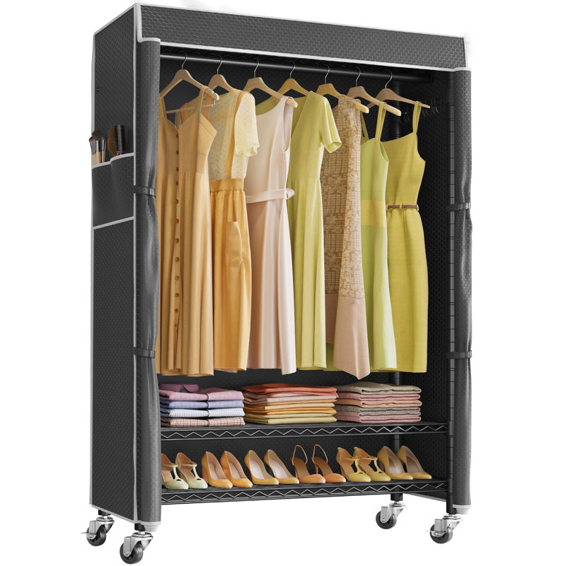 R1C Plus White Wire Garment Rack with Black Cover