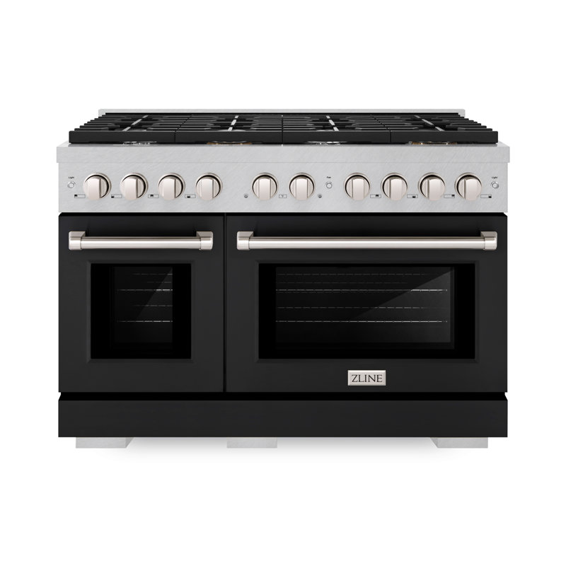 ZLINE 48" Paramount DuraSnow® Dual Fuel Range w/ 8 Burner Cooktop & Black Matte Doors (SDRS-BLM-48)
