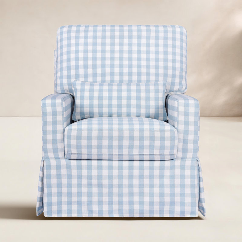 Crawford Pillowback Comfort Swivel Glider, Blue Gingham Livesmart®