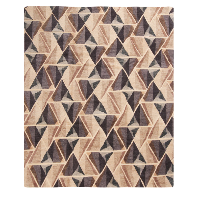 Performance Hand Knotted Wool Washable Geometric Indoor Rug, Rectangle 9' x 12'