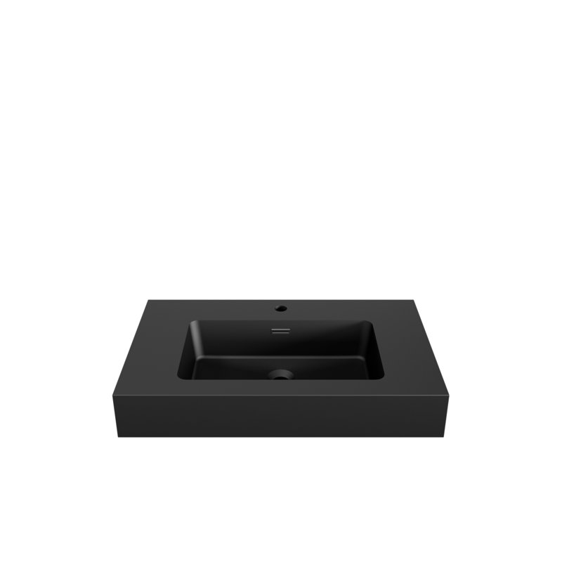 Integrated Engineered Quartz Basin Without Drain And Faucet, Matt Black, Black