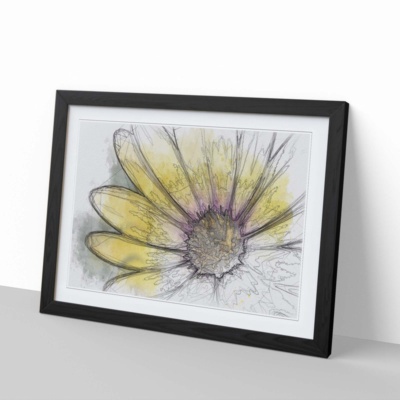 Yellow Gerbera Flower in Abstract - Picture Frame Graphic Art Print, 40cm H x 60cm W x 2cm D, Black