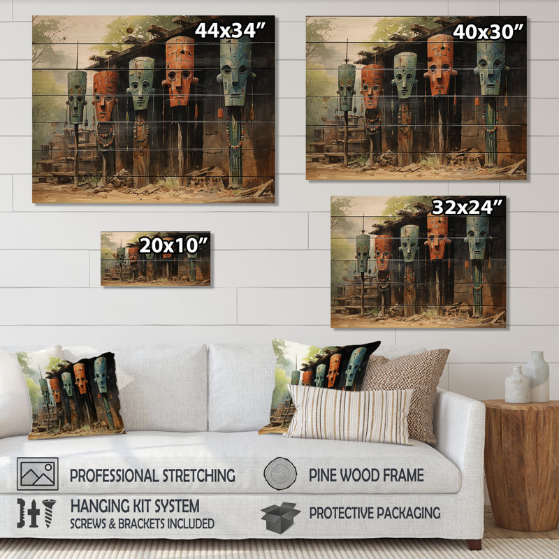Lucianna, tribu africaine, masque Dogon II - impression sans cadre sur bois, H 24 po x l 32 po x P 0,78 po