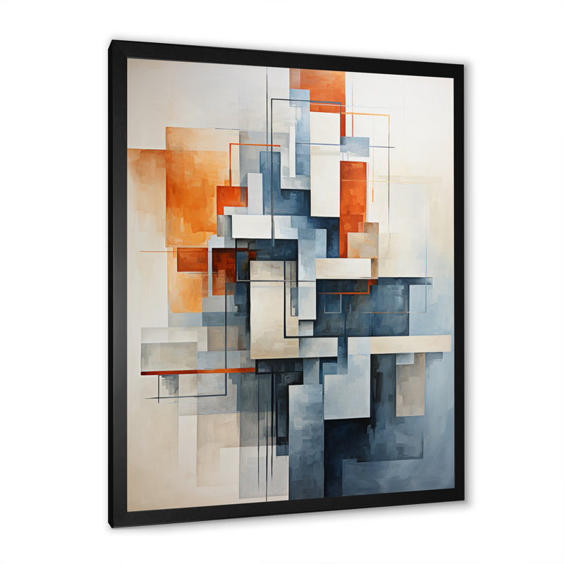 «Colorful Mid Century Abstract Architectures I», reproduction d'art sur toile abstraite, Cadre photo noir, H 44 po x l 34 po