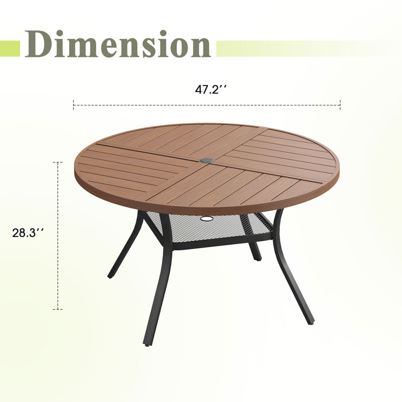 Table de salle à manger de patio 47 po avec tablette de rangement Nicastro, Brun / bois brossé