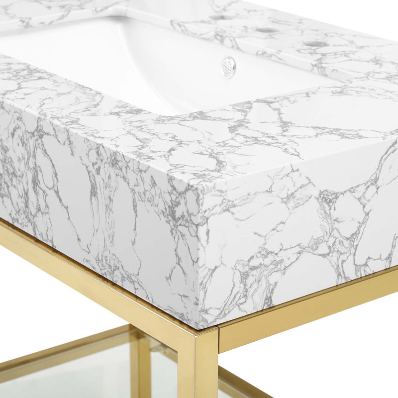 Modway Kingsley 36" Stainless Steel Bathroom Vanity, Gold
