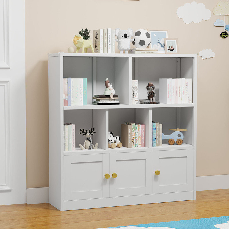 Bibliothèque sur pied en métal pour enfants avec 3 portes et 5 casiers ouverts, Blanc