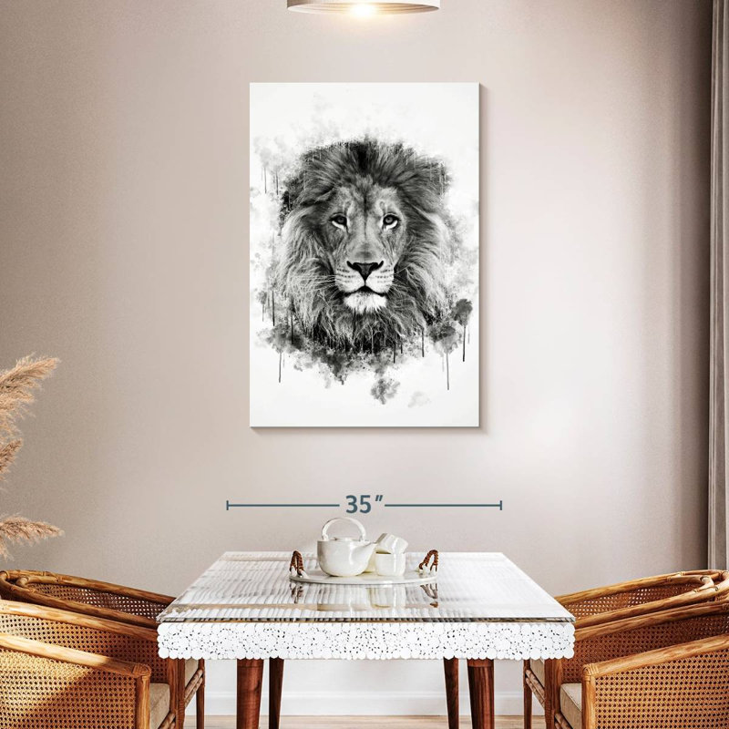 Tête de lion Brampt noir et blanc, H 45 po x l 30 po