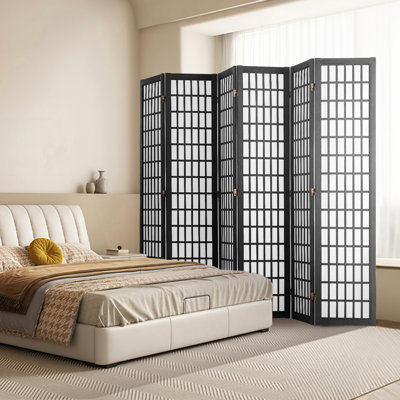 Paravent, paravent japonais à 6 panneaux, paravent pliable et séparateur de cloisons, pour la séparation de pièces, la maison, le bureau, le restaurant et la chambre à coucher (noir)