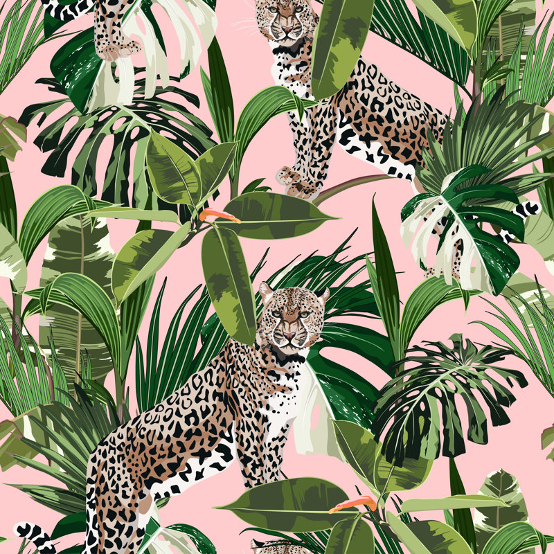 Colourful Pattern With Leopard - Wrapped Canvas Print, 91cm H x 91cm W