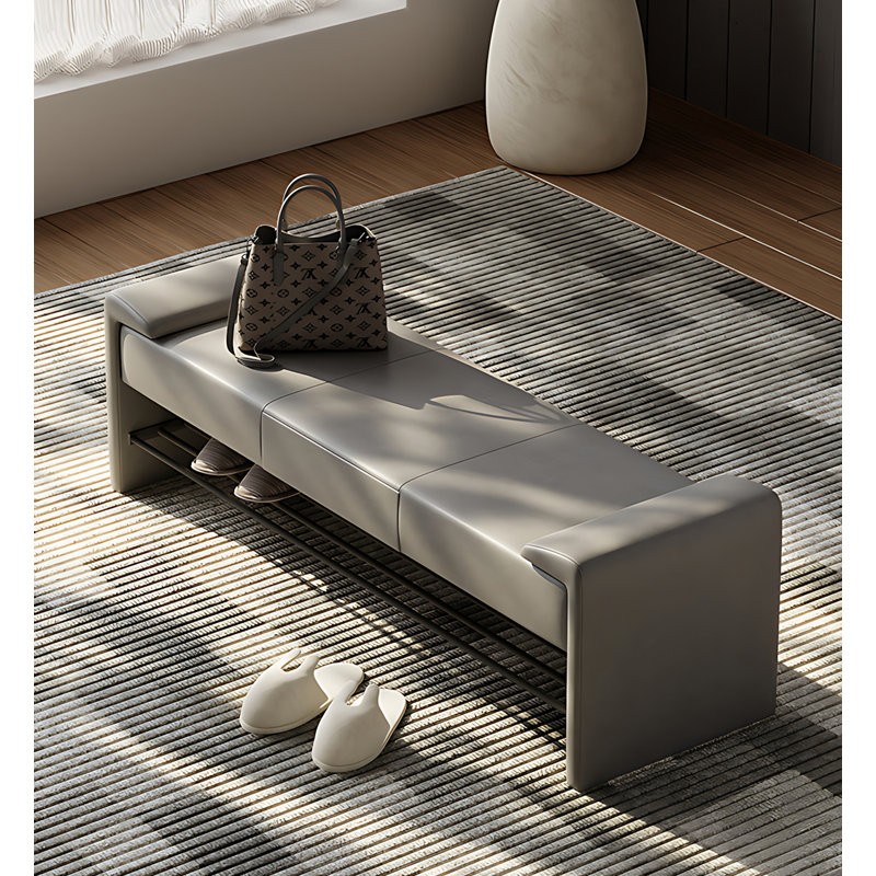Banc de rangement rembourré italien pour chaussures en cuir massif, Gris