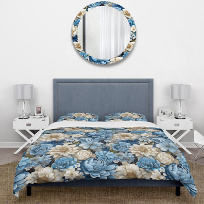 Literie blanche et bleue à motif floral II