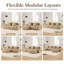 Canapé modulaire de cinéma maison en U 147 po avec repose-pieds, canapé surdimensionné en tissu de flanelle de forme désossée, beige sable