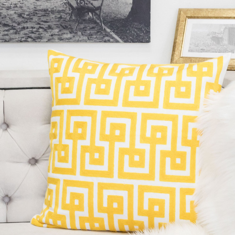 Geometric Cotton Throw Pillow, Yellow