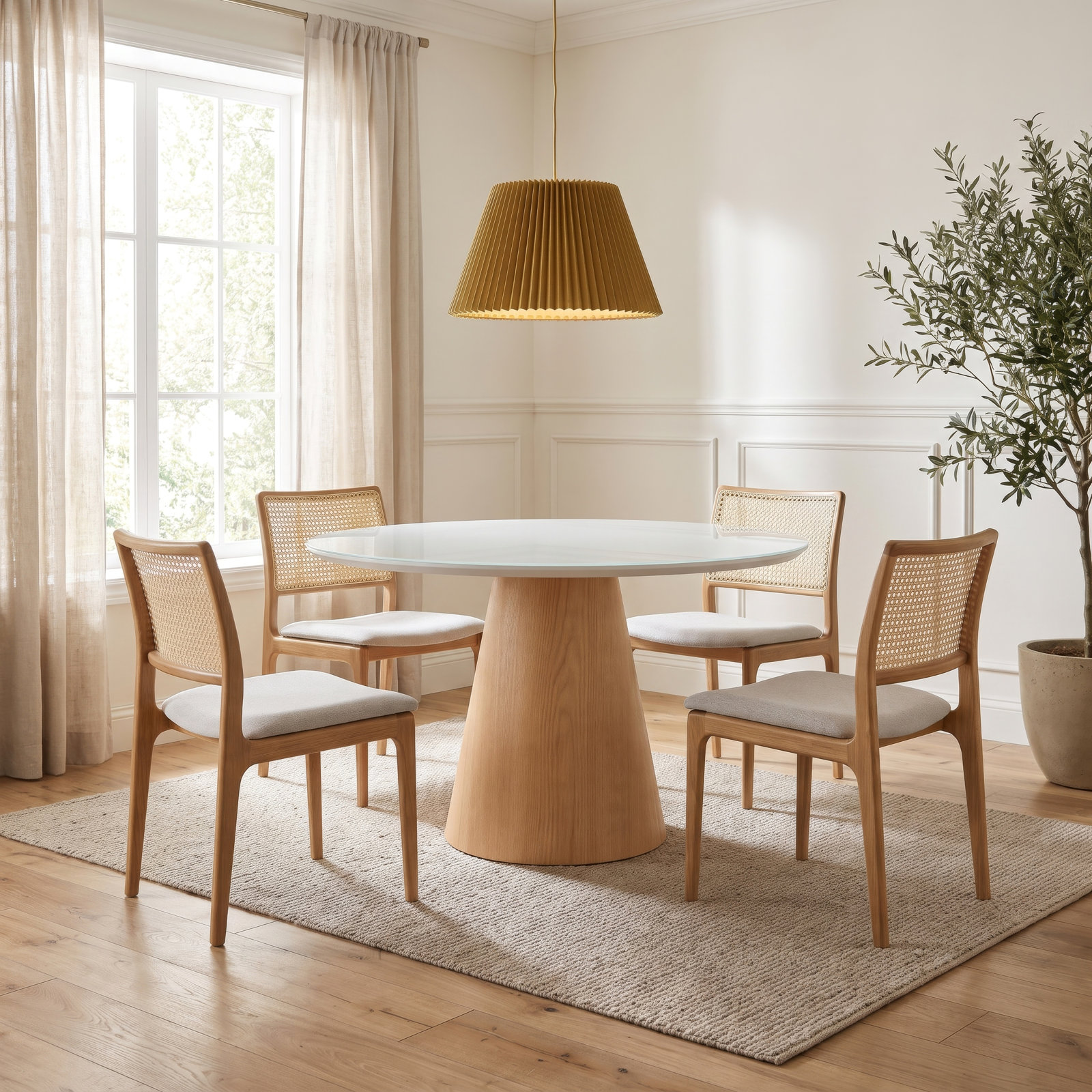 Burdon 47" Oak Dining Table, Branco/Damasco