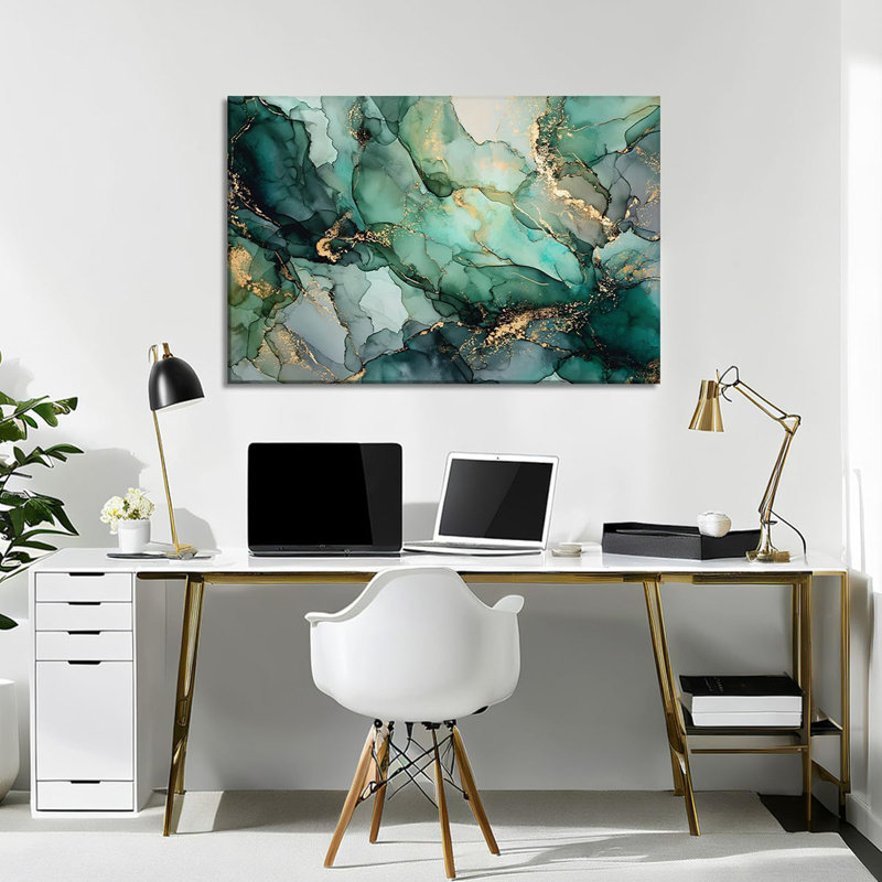 Emerald Green Gold Wall art Abstract Decor Fluid Marble Geometric Texture Picture Modern Artwork Canvas Prints for Living Room Bedroom Bathroom Dining Room Home Decoration - 12.00"x18.00"