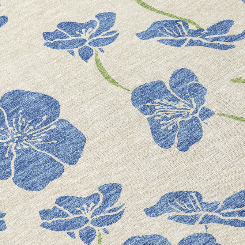 Linen Floral Machine Washable Rectangular Rug 1'8" x 2'6"