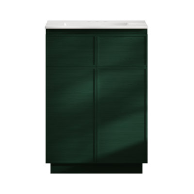 Meuble-lavabo autoportant 24 po St. Tropez en chêne vert avec comptoir à 3 trous