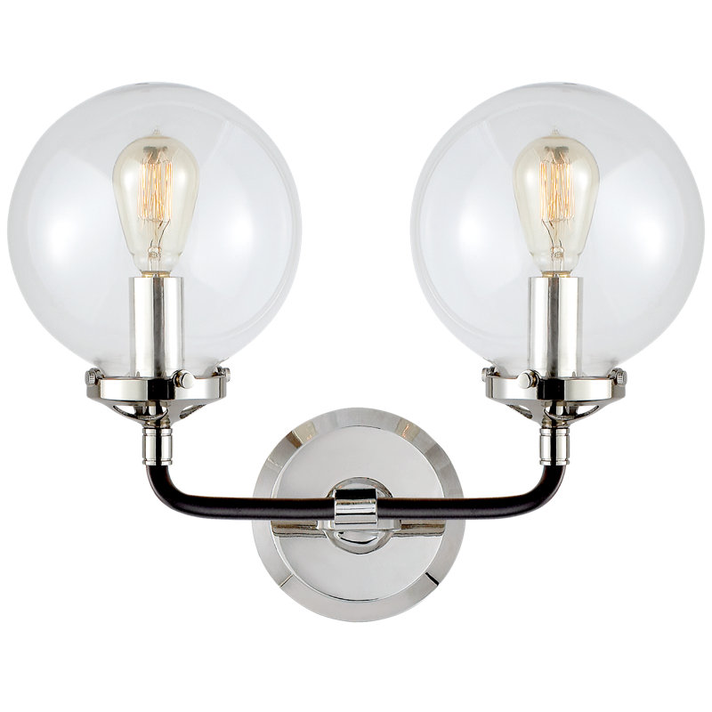 Ian K. Fowler Bistro Double Light Curved Sconce, Clear, Polished Nickel/Black