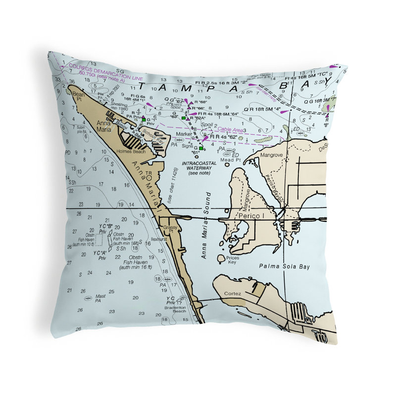 Nautical Map Outdoor Reversible Throw Pillow