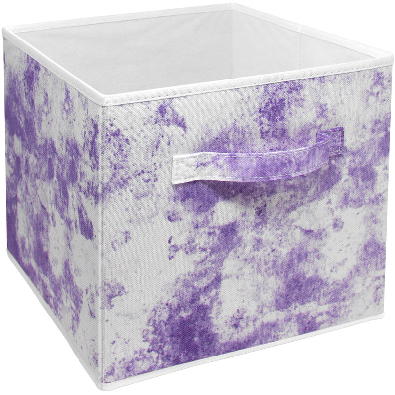 Bacs de rangement pliables en tissu 11 "avec poignées, 1 pièce, teinture par mauve mauve, Mauve et blanc