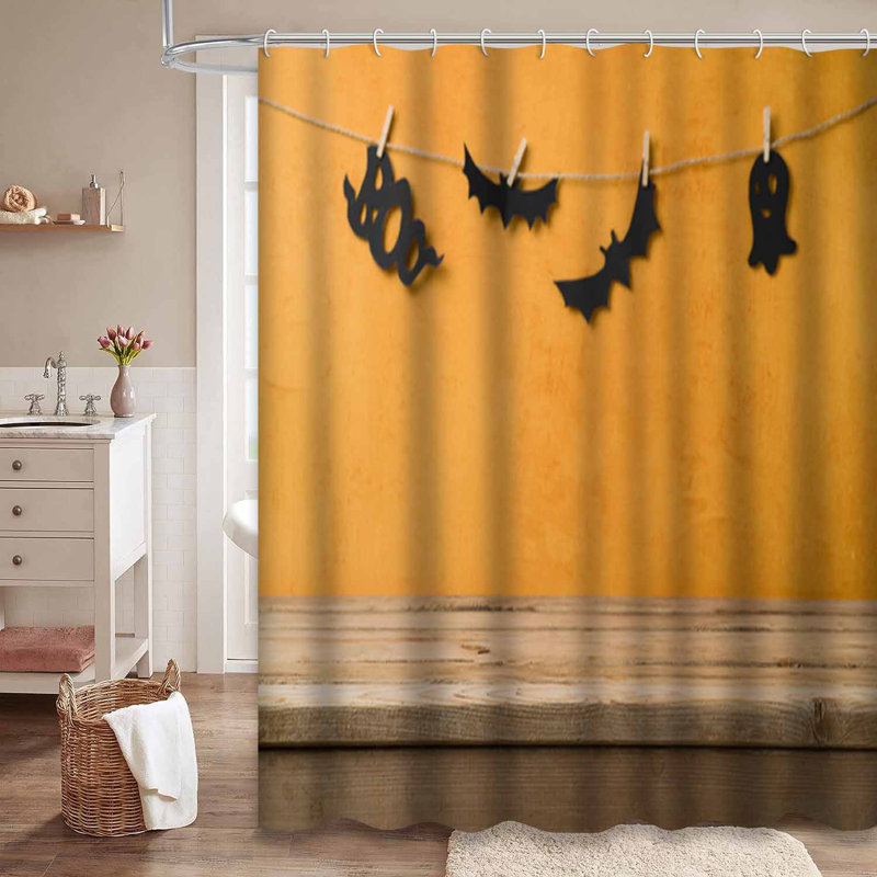 Rideau de douche Halloween en bois orange avec 12 crochets, L 72 po x l 78 po
