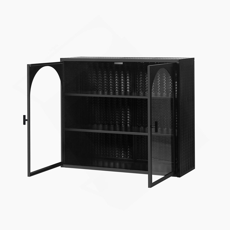 Armoire murale moderne à deux portes avec rangement à trois niveaux, Noir