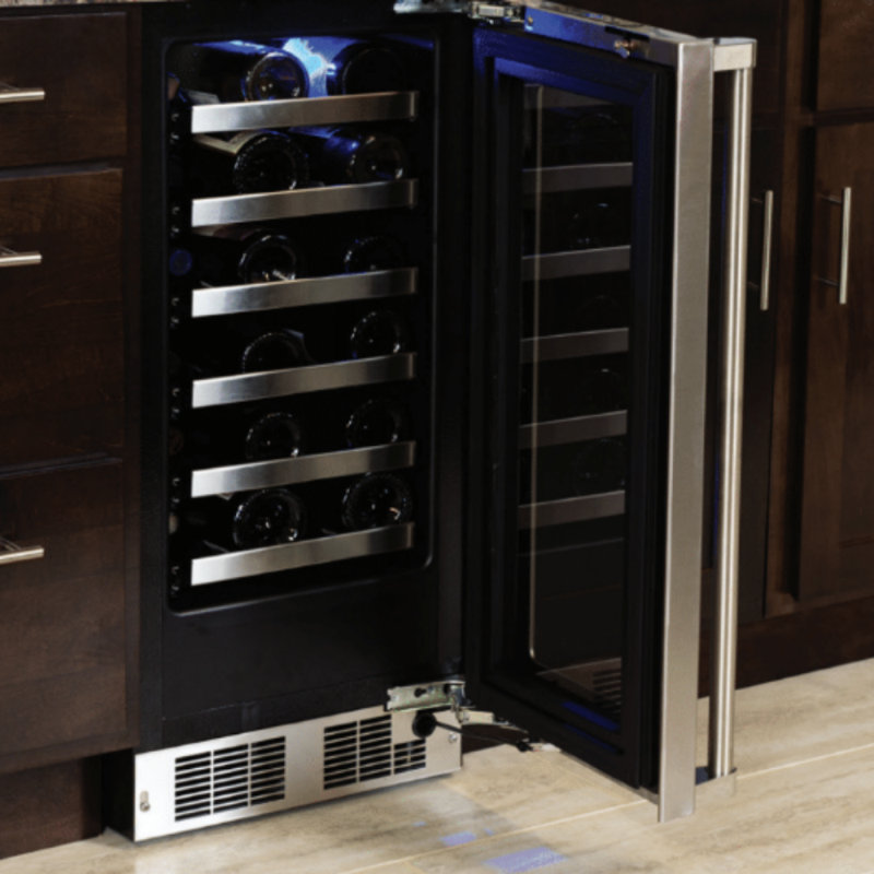 14.88" 24 Bottle Single Zone Built-In Wine Refrigerator with Reversible Hinge and Stainless Steel Frame Glass Door