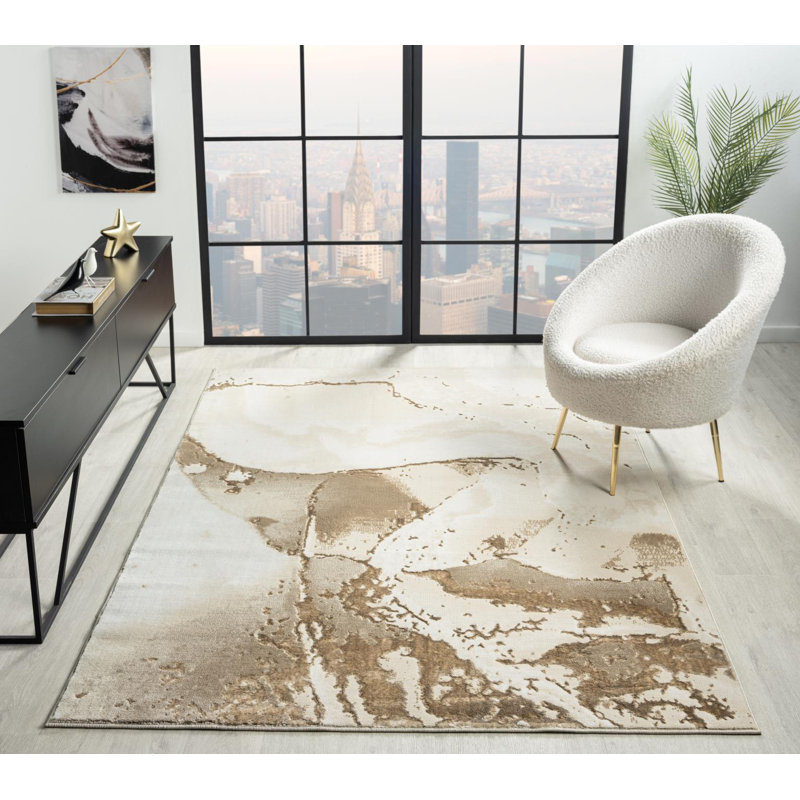 Nason Collection Abstract Beige/Cream Area Rug,, Rectangle 2'1" x 3'2"