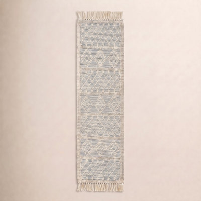 Beige Light Blue Hand-Woven Geometric Rug