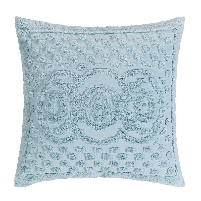 Taie décorative 100% coton Heirloom touffetée en chenille européenne, conception en médaillon, housse de coussin décorative douce et respirante, certifié OEKO-TEX, lavable à la machine, toutes saisons, 26 po x 26 po, bleu