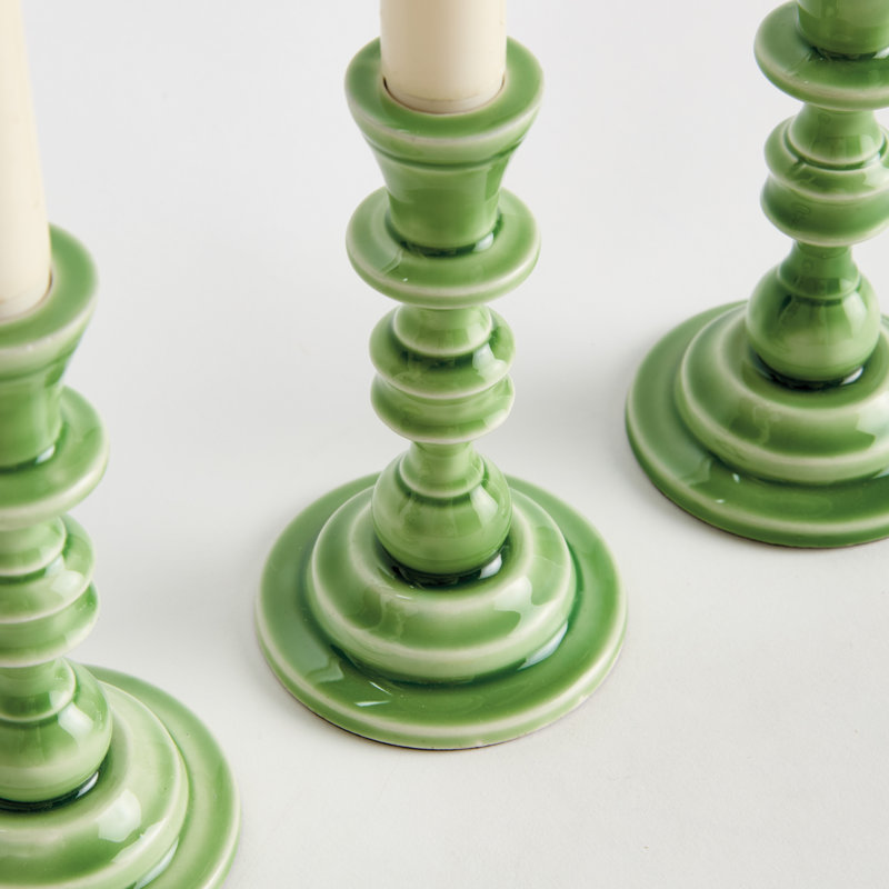 Eclat Enamel-Coated Aluminum Taper Holders in Green, Green