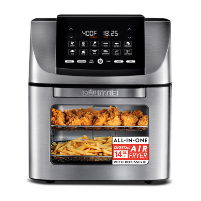 Friteuse à air numérique 14 pintes avec rôtissoire Gourmia, 12 préréglages, accessoires allant au lave-vaisselle, acier inoxydable, 1750 W
