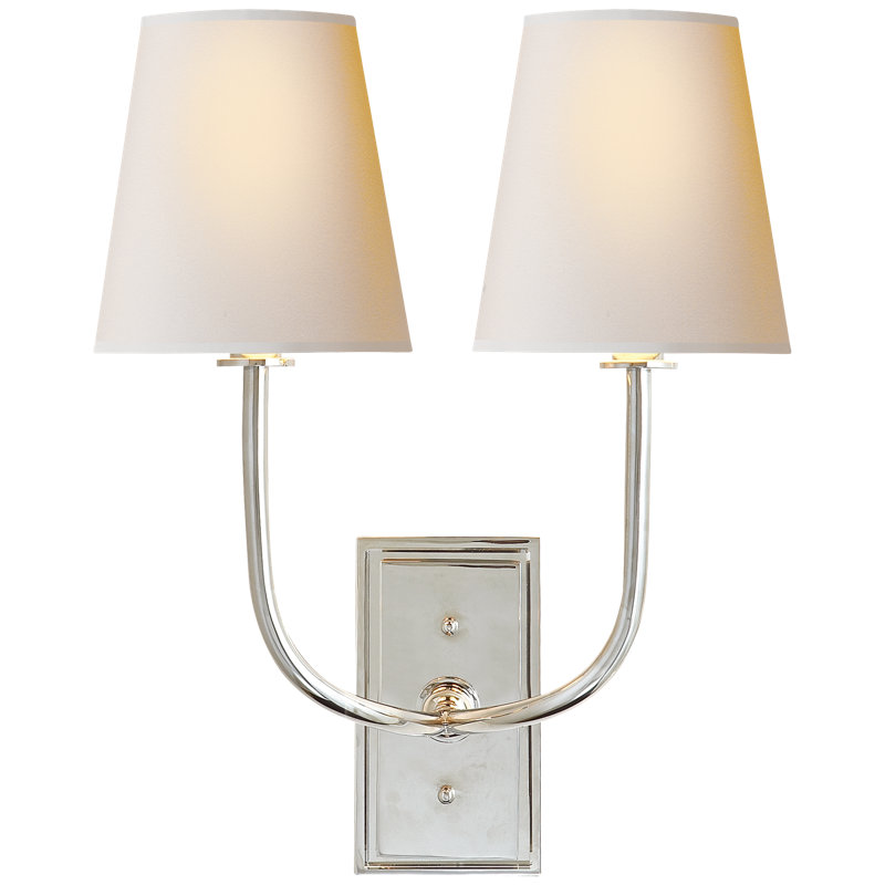 Thomas O'Brien Hulton Double Sconce, Polished Nickel, Fabric
