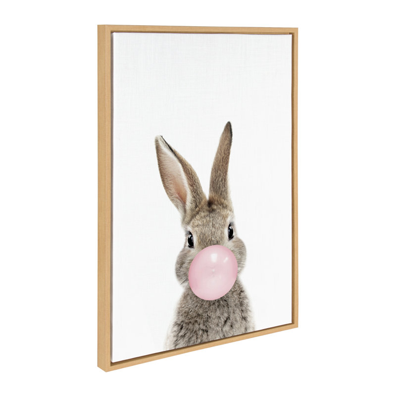Bubble Gum Bunny by Amy Peterson Framed Canvas Wall Art Print, Natural, 24" H x 18" W