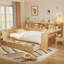 Lit de jour en bois avec tablettes de rangement, lit multifonctionnel avec deux tiroirs de rangement et bureau d'étude-984040808-984040815