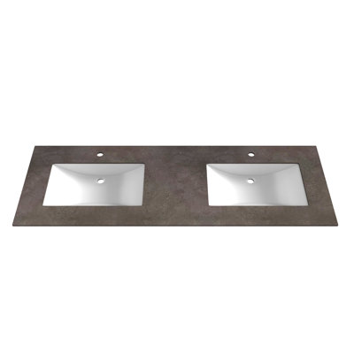 72" Porcelain Vanity Top in Rustic with White Rectangular Double Sink